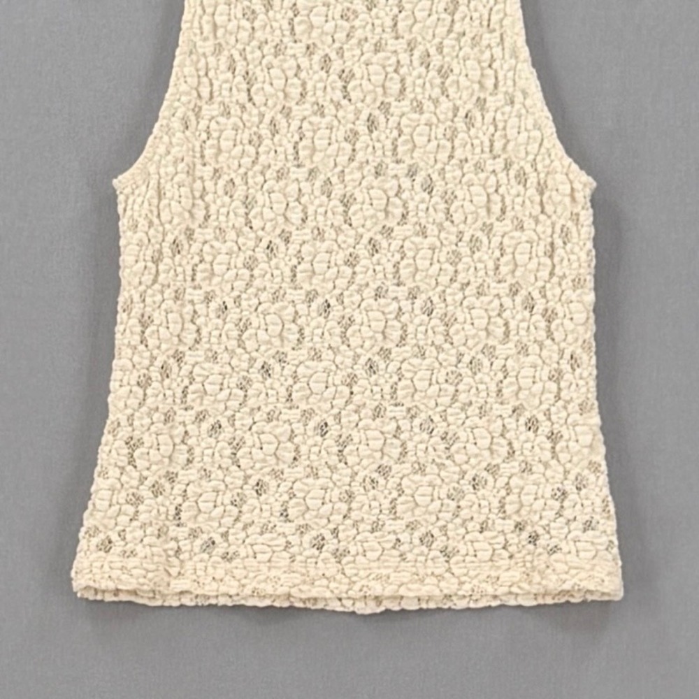 ENZA COSTA Puckered Lace Sleeveless Mockneck Top Women Medium Cream Sheer Luxury - Picture 7 of 12